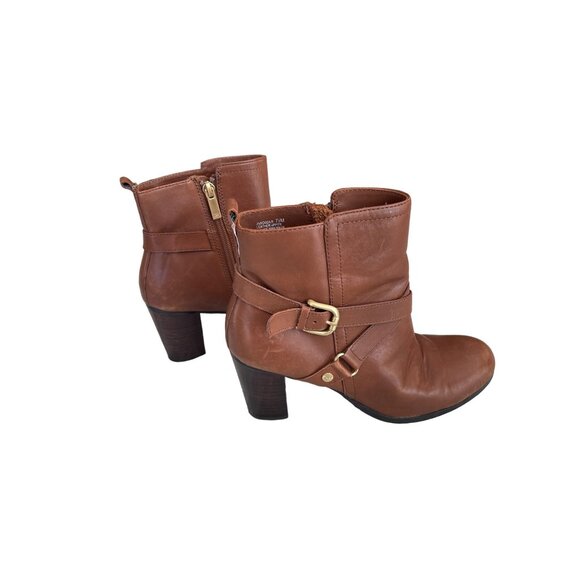 Jones New York Women's Brown Leather Strappy Ankle Booties Block Heel Size 7.5 - Picture 5 of 10
